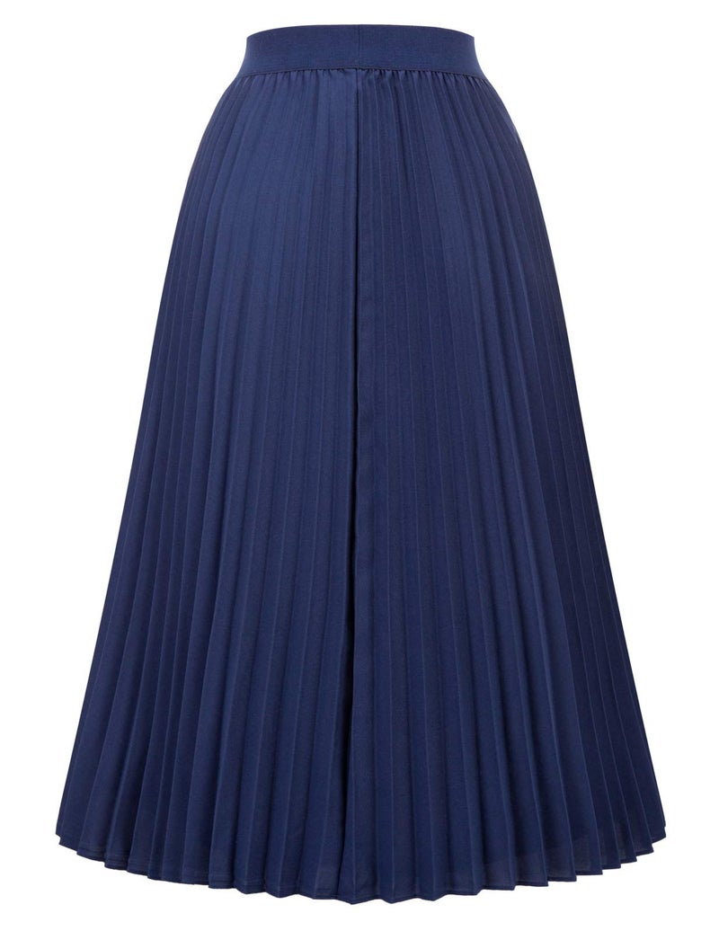 Kate Kasin Casual Pleated Swing Midi Skirt A-line Navy Blue Size S KK659-10 - Image 2